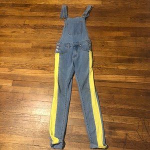 Liquor N Poker Skinny Blue Overalls w/ Neon Stripe